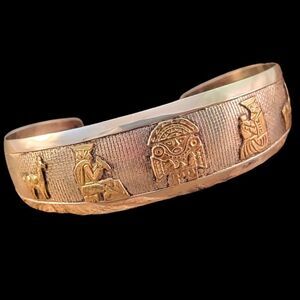 Vintage Sterling & 18k Yellow Gold Peruvian Inca Cuff Bracelet